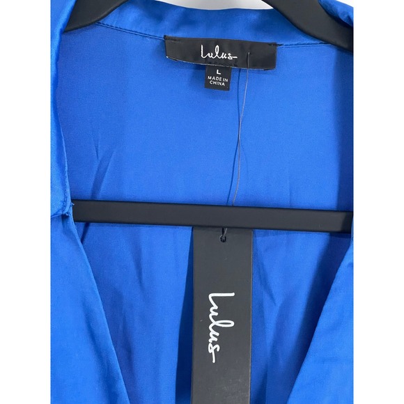 Lulus Royal Blue Long Sleeve Surplice Romper Dress Cobalt Blue Large NWT - Picture 3 of 5